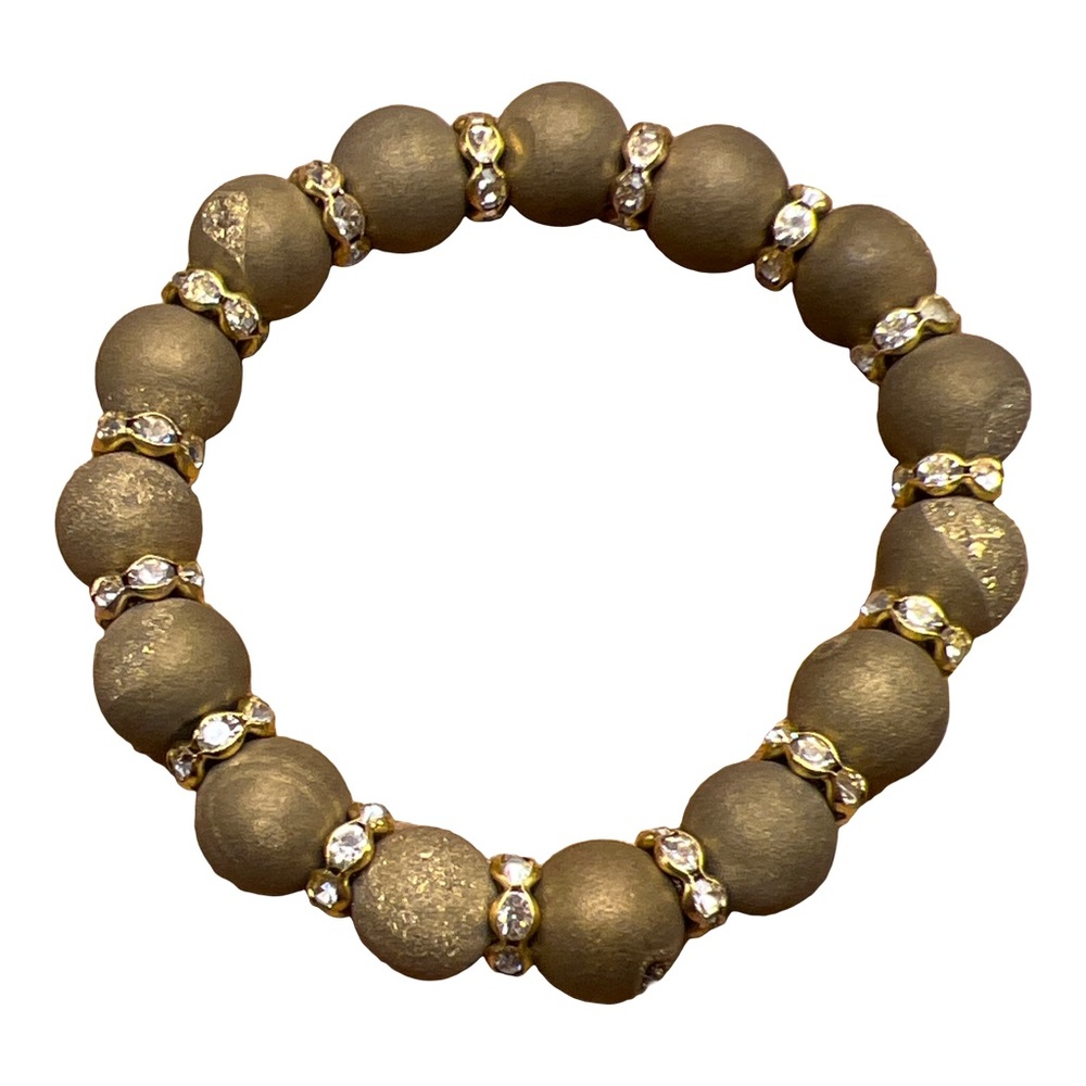 Golden drusy beads with pave accents stretch bracelet.